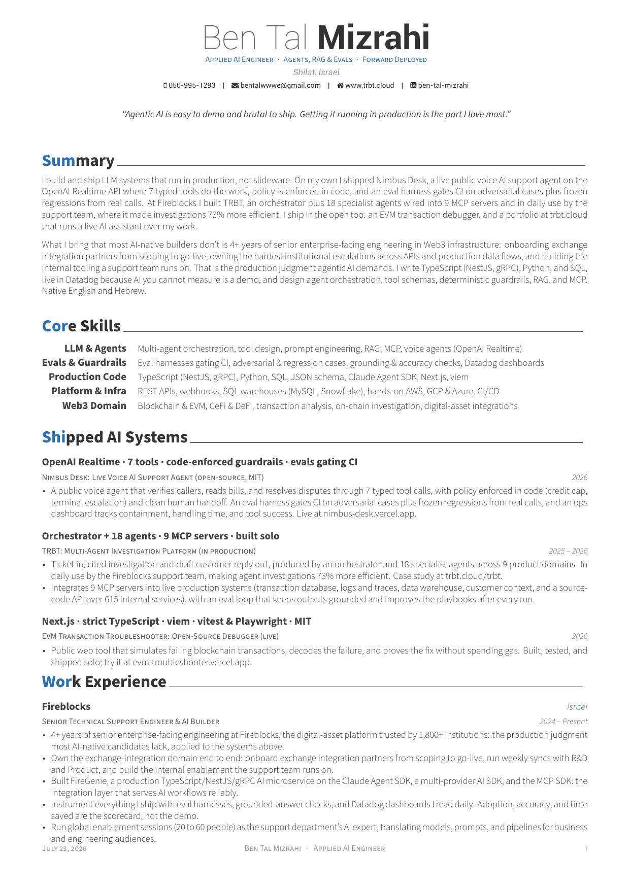 Preview of Ben Tal Mizrahi's résumé